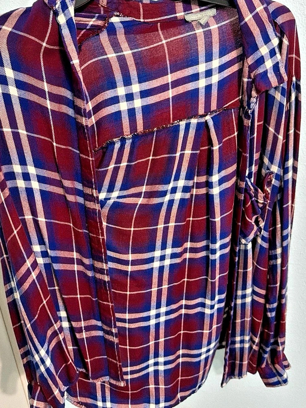 Women's Plaid Button Down Shirt in Red & Blue